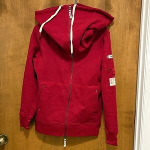 434. Thumb! Red Full-Zip Funnel Neck Hoodie